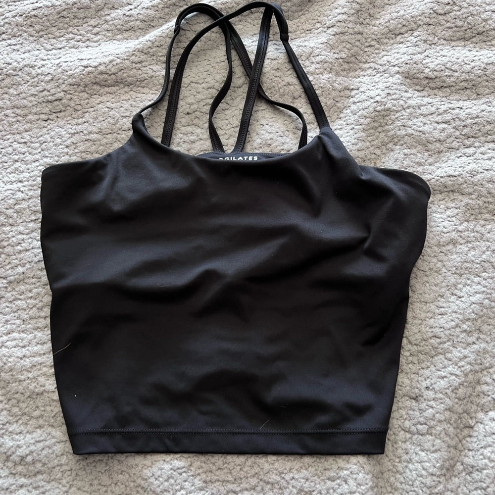 Blogilates Black Strappy Cropped Workout Tank, Size Medium